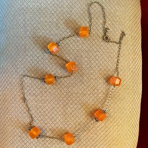 J. Crew 20” Statement Necklace Gold Tone & Translucent Pale Orange Beads